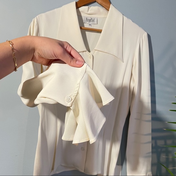 Vintage Y2K Neutral Wide Collar Tailored Shirt - Picture 4 of 9